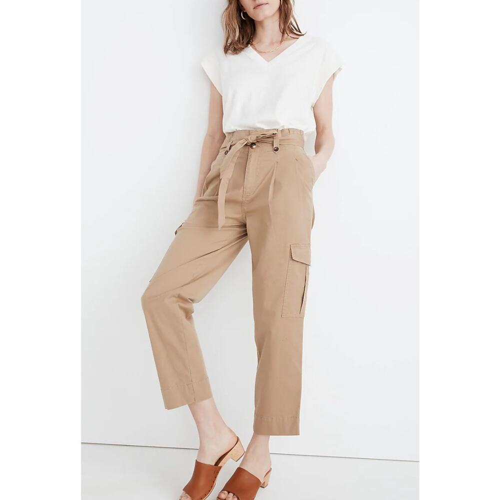 Madewell Women's‎ Kaki Tan Cotton Blend Cargo Paperbag Pants Size 0